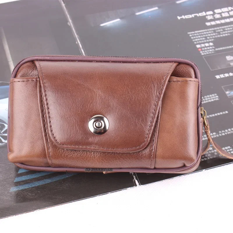 Men Genuine Leather Hip Bum Belt Bag Male Zipper Leather Phone Pouch Bag High Quality Waist Boy Fanny Packs Hand Bags Purses