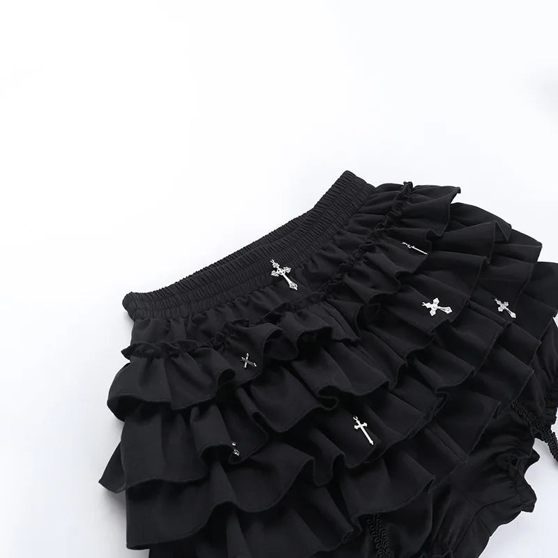 AltGoth Mall Goth Cake Shorts Women Hotsweet Y2k E-girl Harajuku Cross Pendant Culottes Aesthetic Fairycore Cute Kawaii Shorts