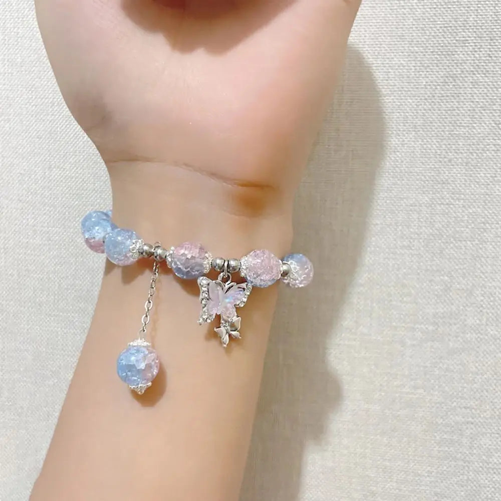 Butterfly Star Moon Flower Pendant Glazed Bracelet Jewelry Gift Beauty Accessory Bead Chain with Colorful Beads Lucky Bracelet