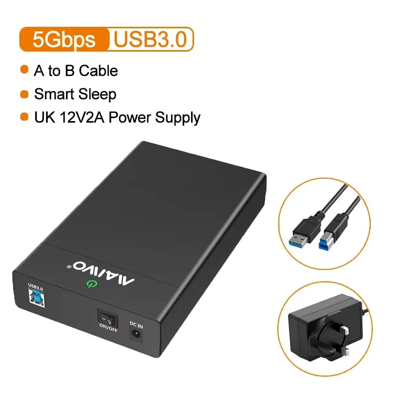MAIWO 2.5 3.5 Inch SATA HDD Enclosure USB3.0 to SATA Hard Drive Case Adapter 24TB Capacity Support UASP High Speed for PC Laptop