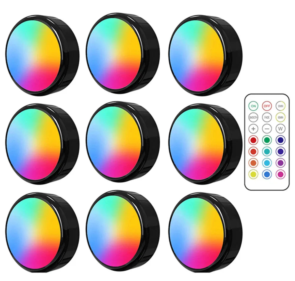 LED Puck Lights Dimmable RGBW 13 Colors Kitchen Hallway Closet Cabinet Lights Touch Sensor Decor Night Lamp Remote Control