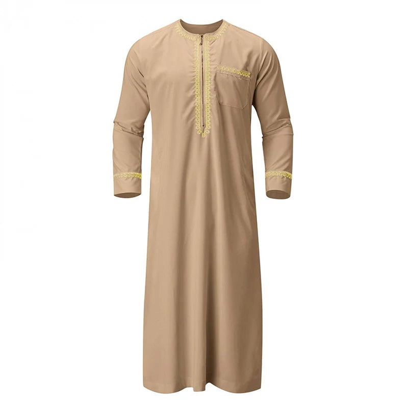 Men s Traditional Moroccan Kaftan Robe with Intricate Gold Embroidery Long Sleeves and Loose Fit for Ethnic Style Costume