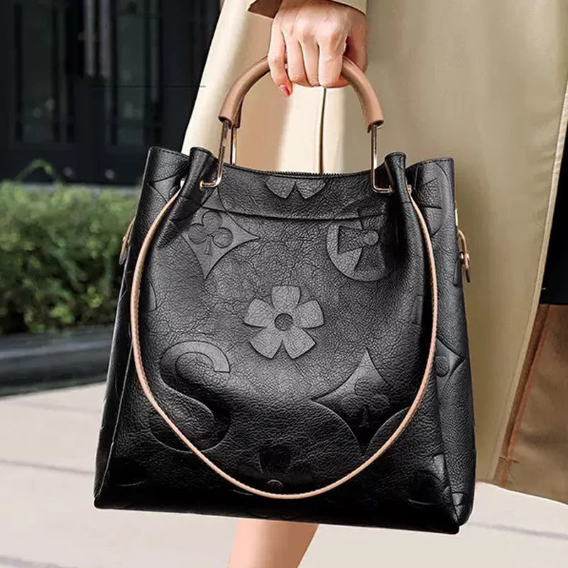 Floral Handbags Purses Women Tote Bag - Embossed Leather Top Handle Handbag Set Large Shoulder Bag Ladies Bucket Hobo Bag