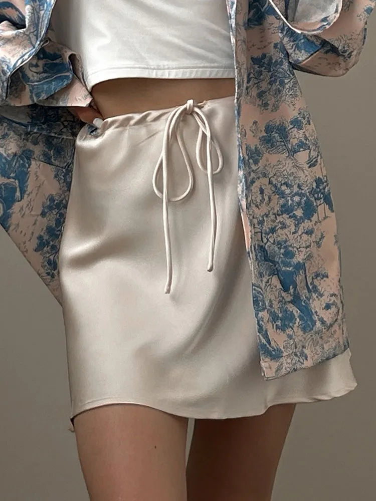 Satin Mini Skirts Women Summer Beige Silk Short Skirt For Woman Drawstring High Waist Black Satin Skirt A Line Women Short 2026