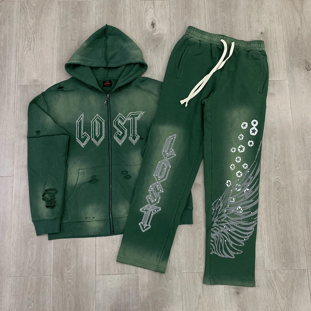 High Street Lose Rhineston Brilliant Shinning Zipper Hooded Hoodies for Men Cardigan Terry Loose Casual Sweatshirt Jacket