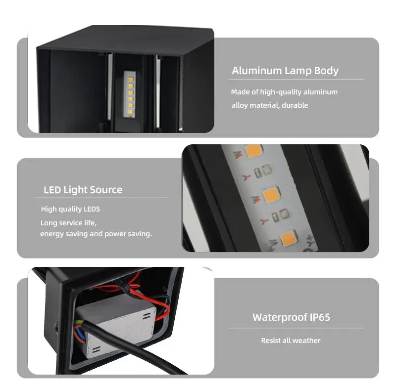 Aluminum LED Wall Lamp Outdoor Waterproof IP65 Interior Wall Light 12W24W Porch Garden Lights Living Room Street Stairs Lighting