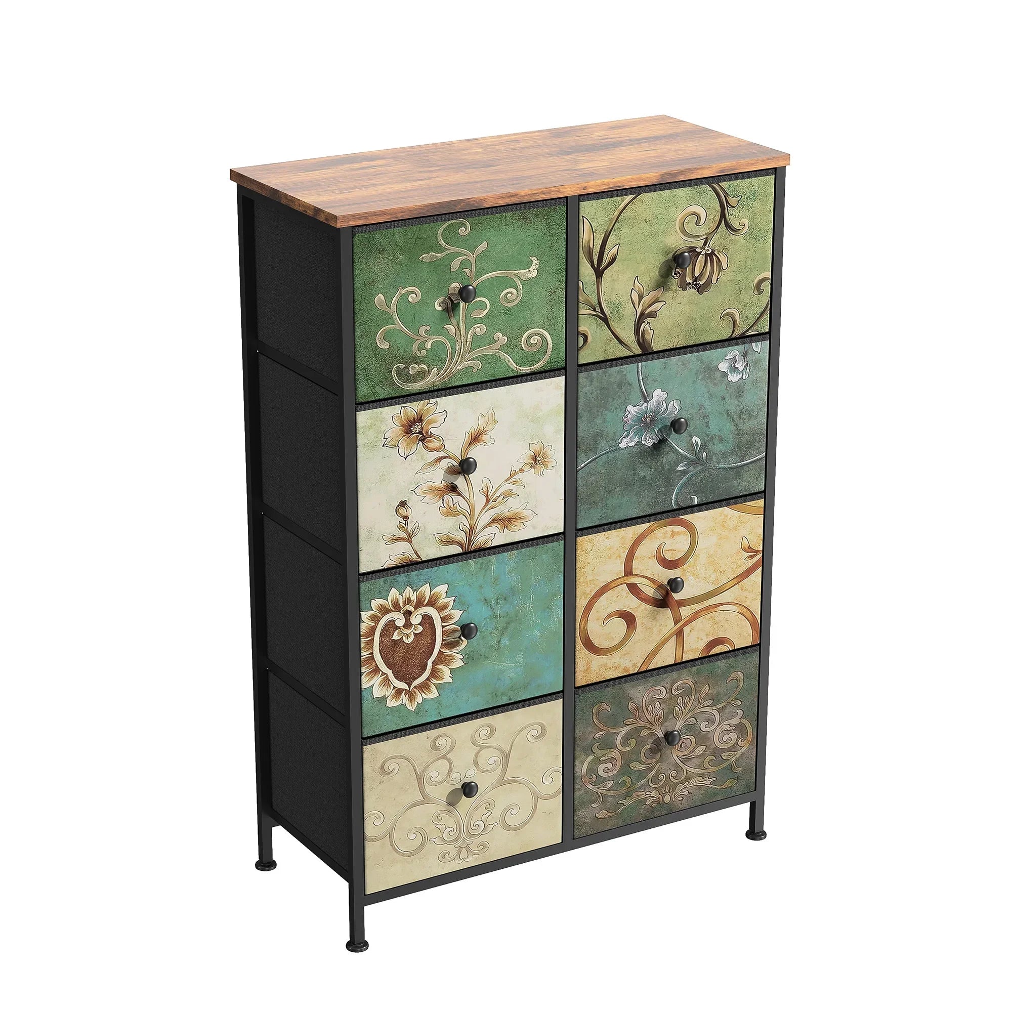 Rosahqnda Vintage Cabinet with fabric Drawers TV Stand Chest of Drawers for Living Room Dining Room Bedroom Iron Frame