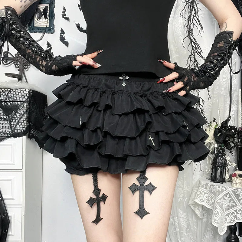 AltGoth Mall Goth Cake Shorts Women Hotsweet Y2k E-girl Harajuku Cross Pendant Culottes Aesthetic Fairycore Cute Kawaii Shorts