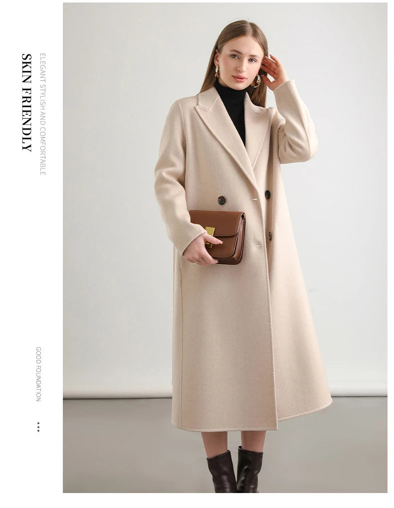 2025 Women's 100% Cashmere Thick Double sided Long Jacket Classic Multi functional Fashion Suitable for Business