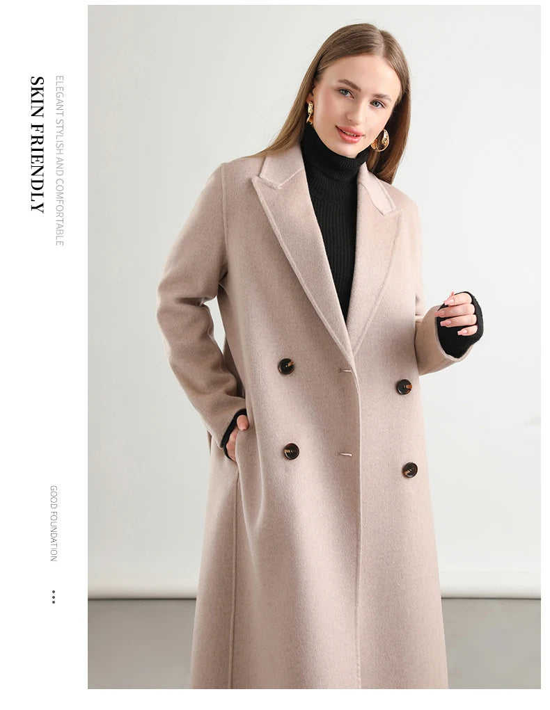 2025 Women's 100% Cashmere Thick Double sided Long Jacket Classic Multi functional Fashion Suitable for Business