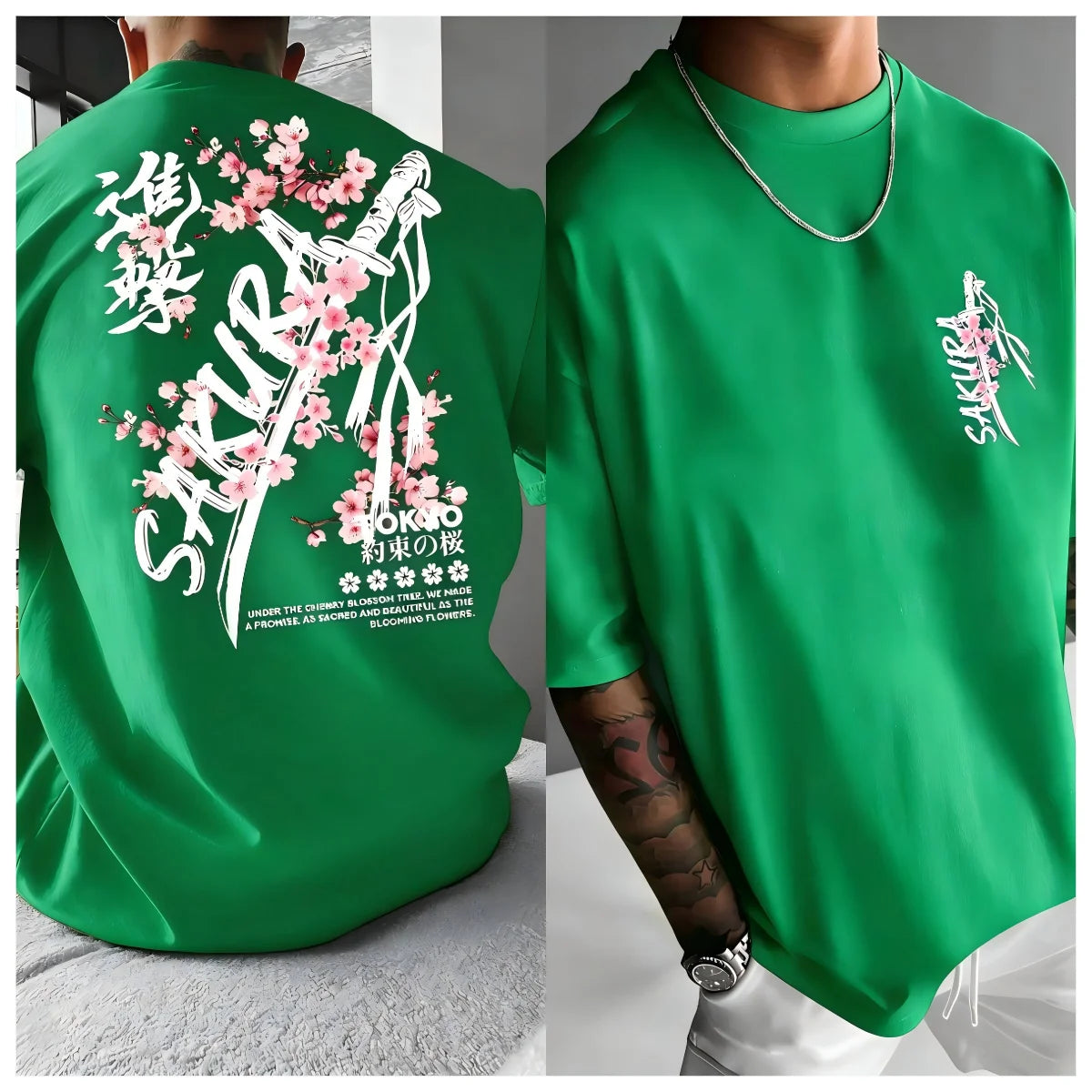 Fashionable men's summer personalized letter cherry blossom print soft and breathable round neck T-shirt outdoor festival street