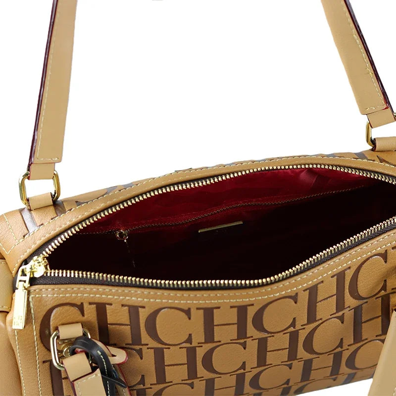 2025Vintage Style CH Brand Fashion Embossed Letter Cylindrical Handbag Large Capacity Commuter Shoulder Bag