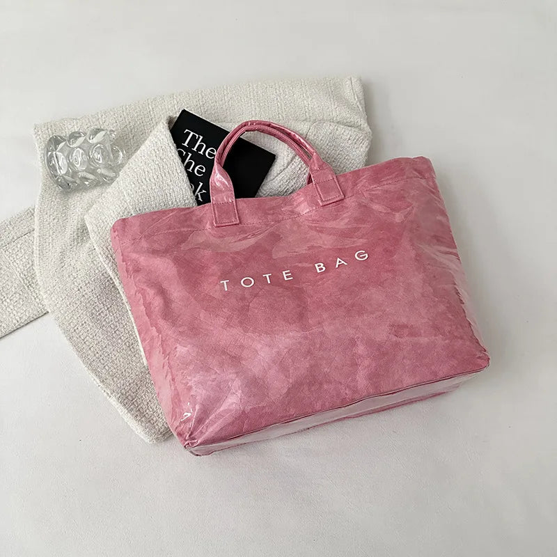 Retro tote bag waterproof DuPont paper shoulder bag fashionable commuting large capacity kraft paper handbag