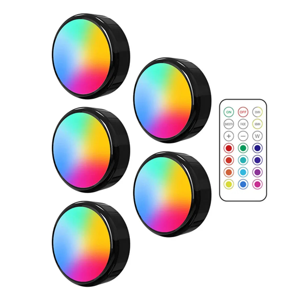 LED Puck Lights Dimmable RGBW 13 Colors Kitchen Hallway Closet Cabinet Lights Touch Sensor Decor Night Lamp Remote Control