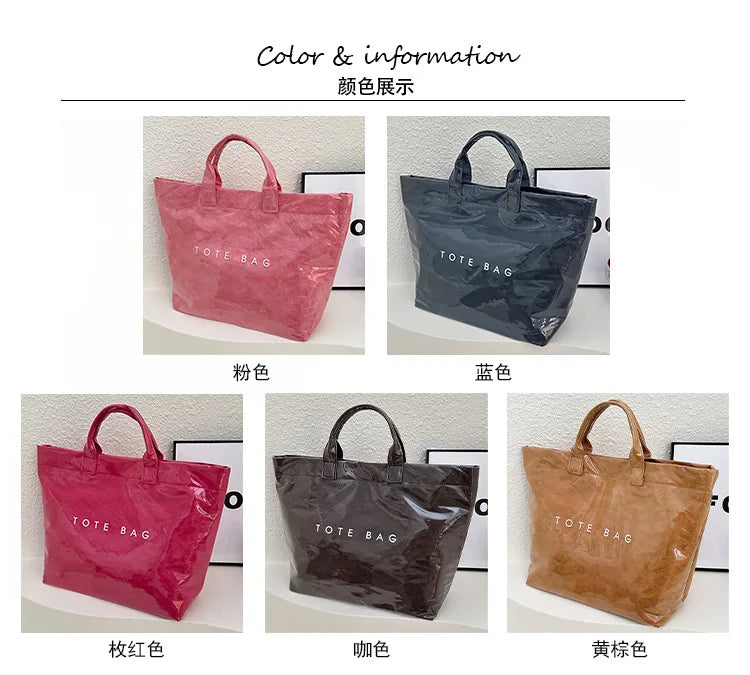 Retro tote bag waterproof DuPont paper shoulder bag fashionable commuting large capacity kraft paper handbag