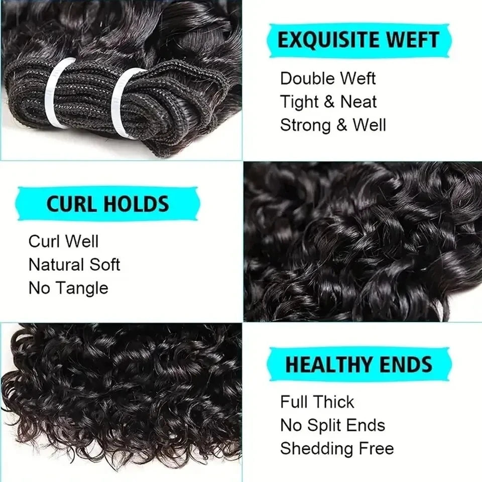 Malaysian Water Wave Bundles with Closure 12A Bundles Human Hair Ocean Wave Wet and Wavy Human Hair Bundles with Lace Closure
