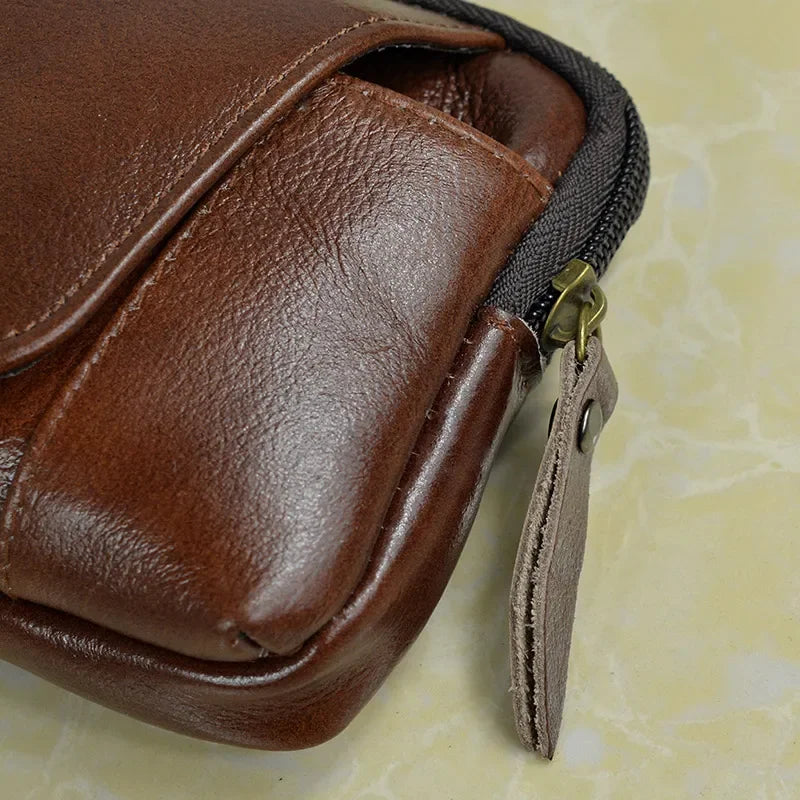 Men Genuine Leather Hip Bum Belt Bag Male Zipper Leather Phone Pouch Bag High Quality Waist Boy Fanny Packs Hand Bags Purses