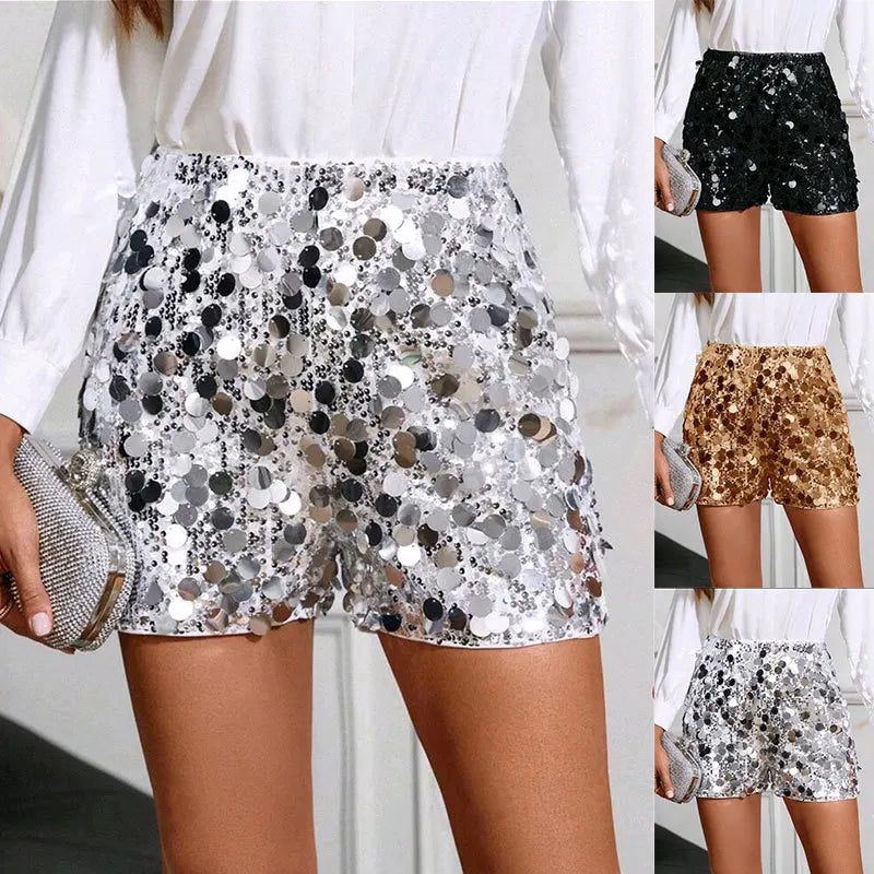 2026 New Women's Shiny Bead Sequined Shorts High Waist Ropa De Mujer Shorts Feminino