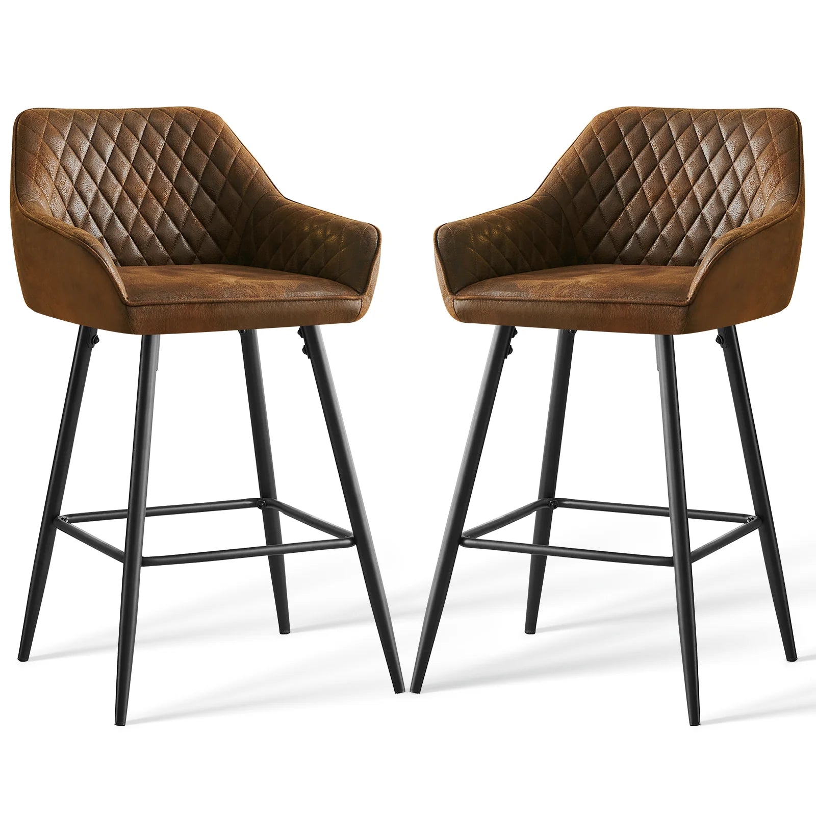 AINPECCA Bar stools Set of 2 Velvet/FauxSuede/Faux Leather Upholstered Seat with Backrest & Armrest Metal Legs Counter Breakfast
