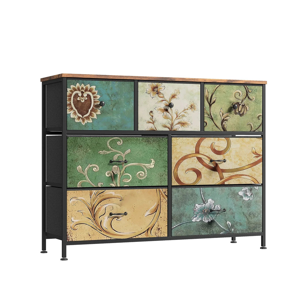 Rosahqnda Vintage Cabinet with fabric Drawers TV Stand Chest of Drawers for Living Room Dining Room Bedroom Iron Frame