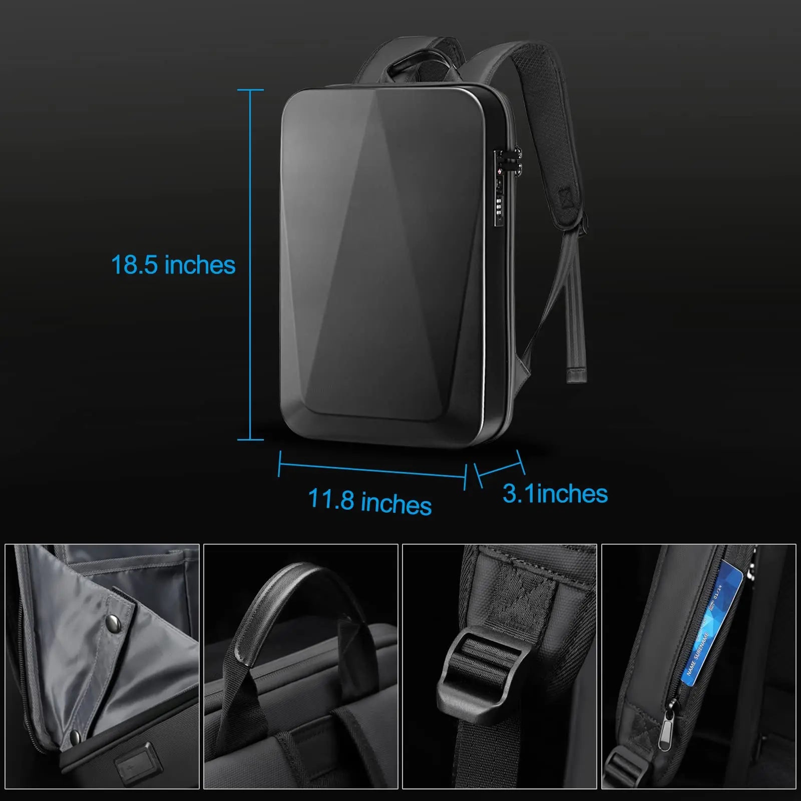 Men's 15.6" Laptop Hard Shell Backpack Waterproof Anti-theft Expandable TSA Lock Gaming Pack Luxury Business Backpack USB Charge