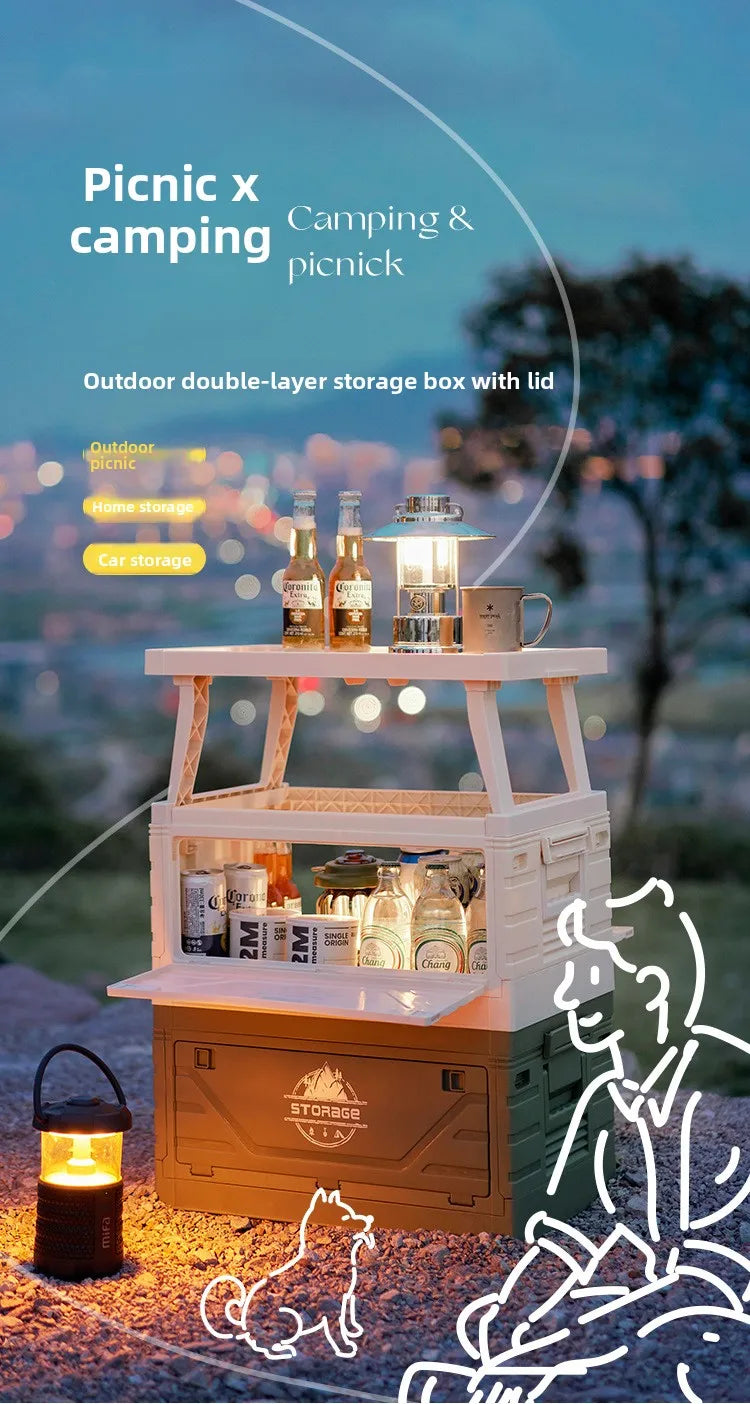 Outdoor camping folding box Car trunk with table Camping picnic finishing box Household storage box