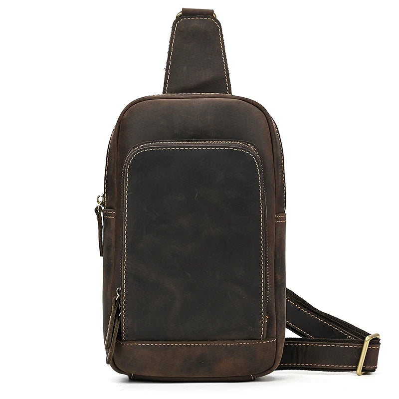 Mans 100% Genuine Leather Sling Bag Men Messenger Bags for Men Black Chest Bags for Phone Casual Sport Shoulder Bag