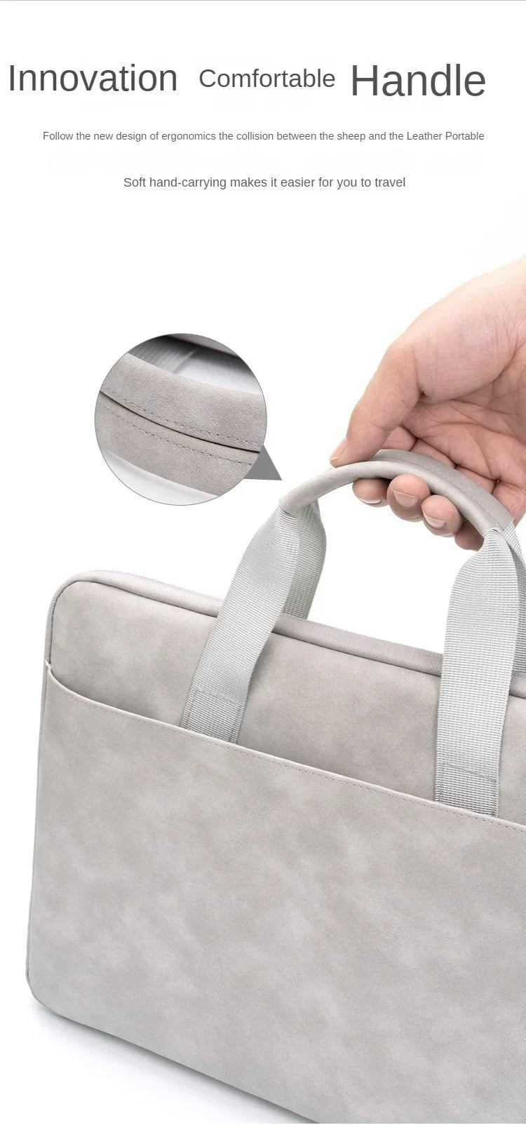 Fully Opening and Closing PU Sheepskin Leather Laptop Bag Suitable for 13-16 Inches Delicate Feel Splashproof and Shockresistant