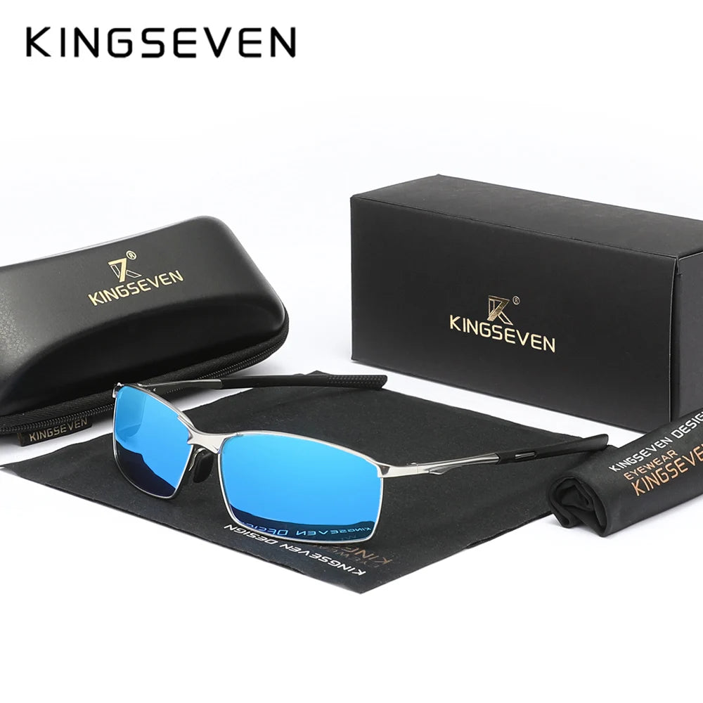 KINGSEVEN Fashion Rectangular Frame Sunglasses For Men UV400 Polarization Alloy Riding Glasses Parsnip Luxury Vintage Eyewear