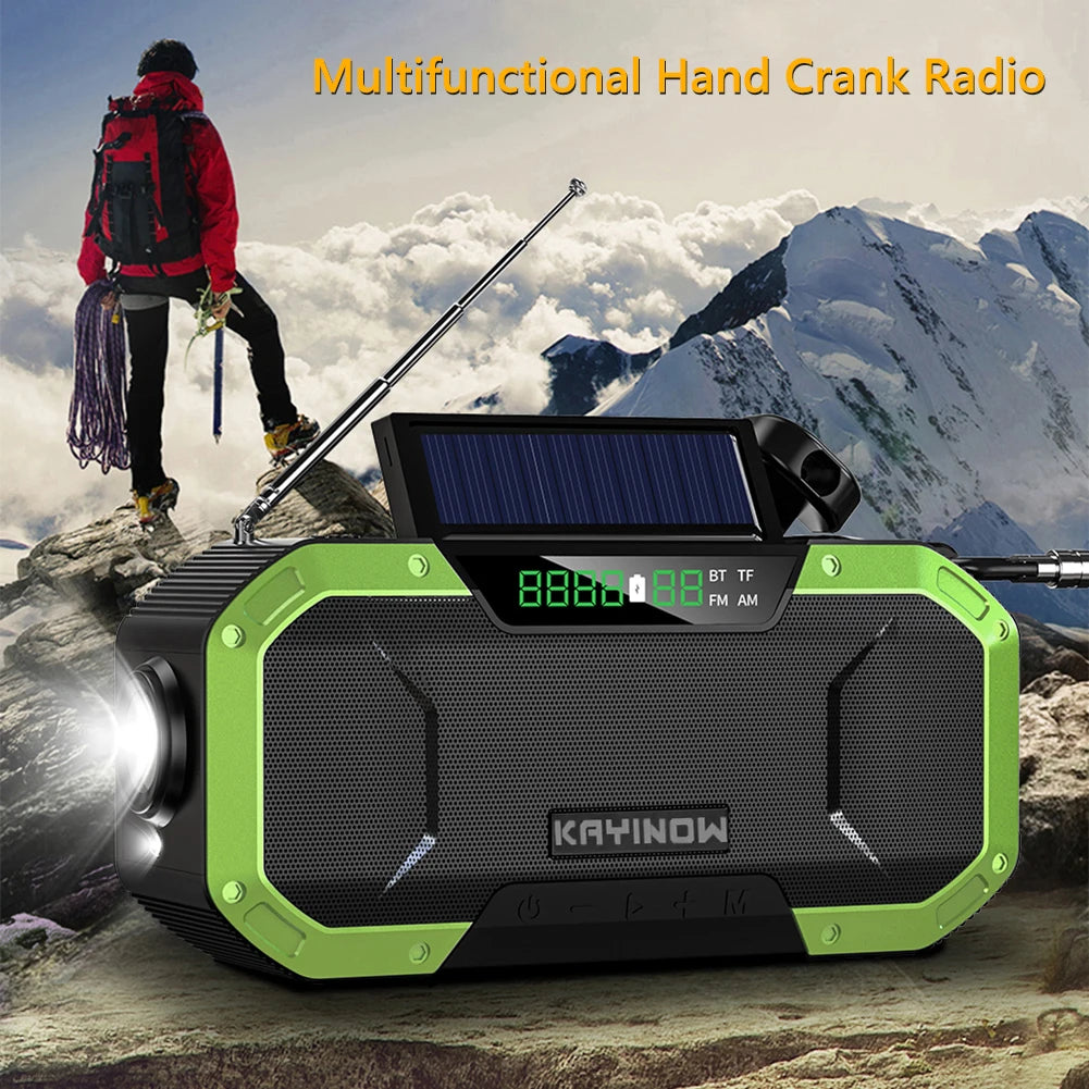 5000mAh Emergency Radio Solar Powered Hand Crank Radio Multifunctional Bluetooth AM/FM Weather Radio Speaker with LED Flashlight