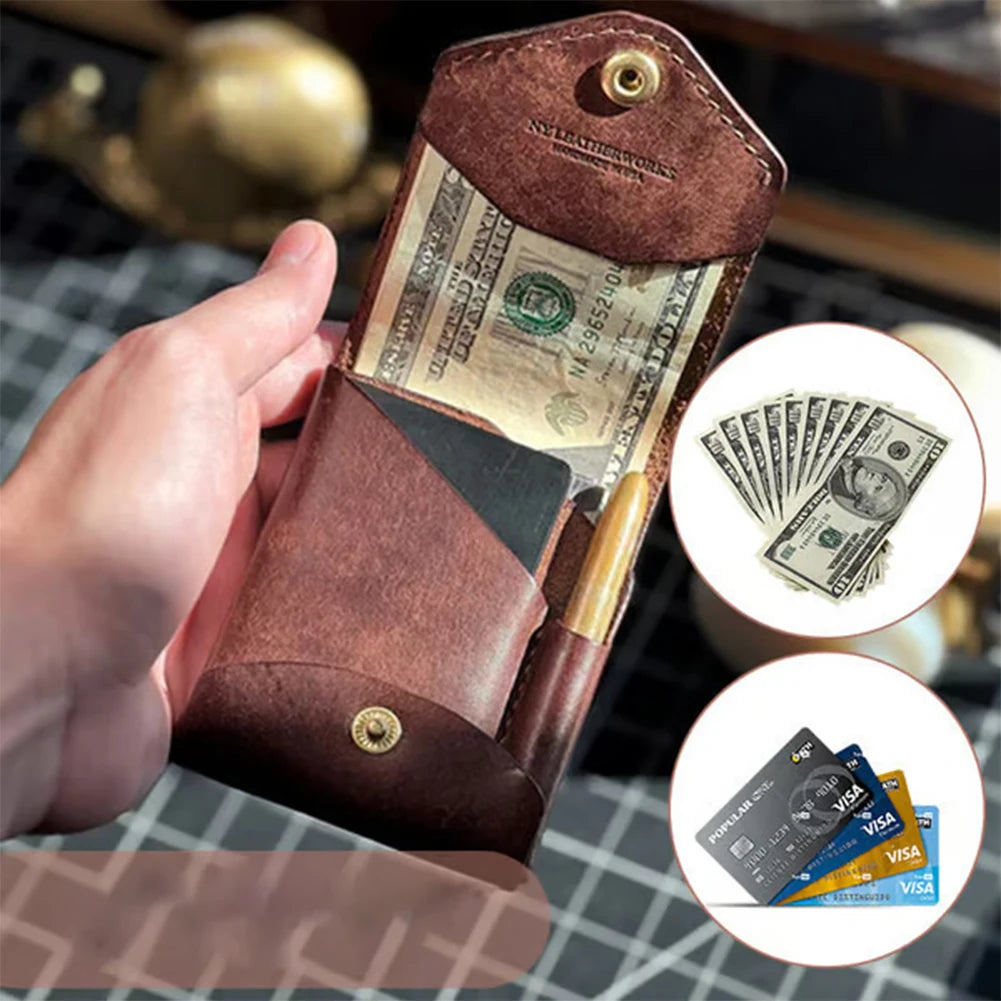 Multifunctional Compact Wallet Bi-Fold Slim Minimalist Wallet Complimentary Fountain Pen for Daily Commuting Business and Travel