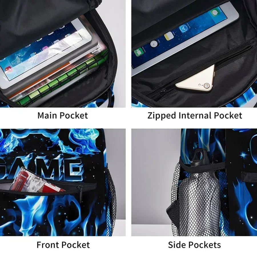 Burning Flame Game Controller Backpacks for Boy and Girls Best Gifts 2D Flat Cartoon School Backpack for Children