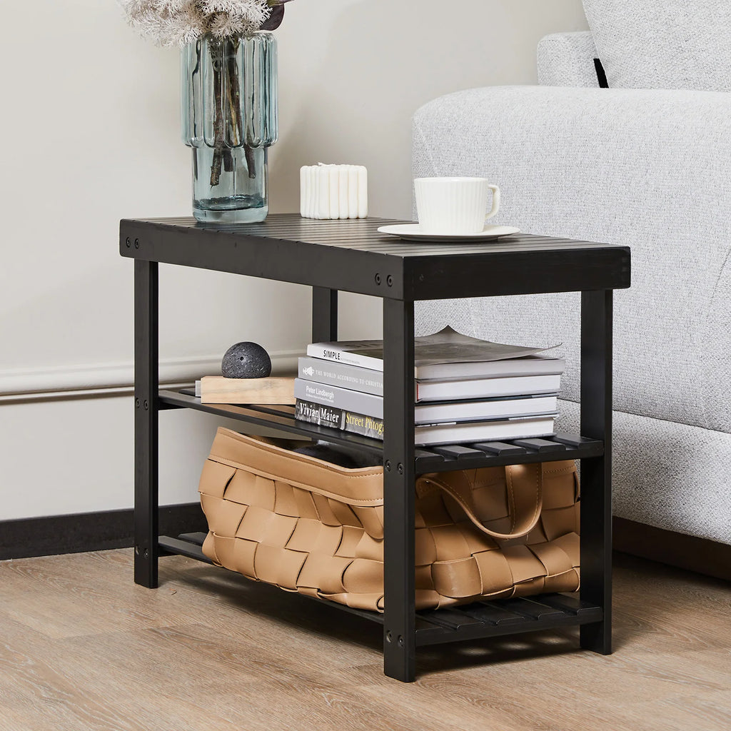 JHK 3-Tier Bamboo Entryway Benches Living Room Shoe Rack Bench Holds Up to 286 lb Storage Organizer for Bedroom Balcony