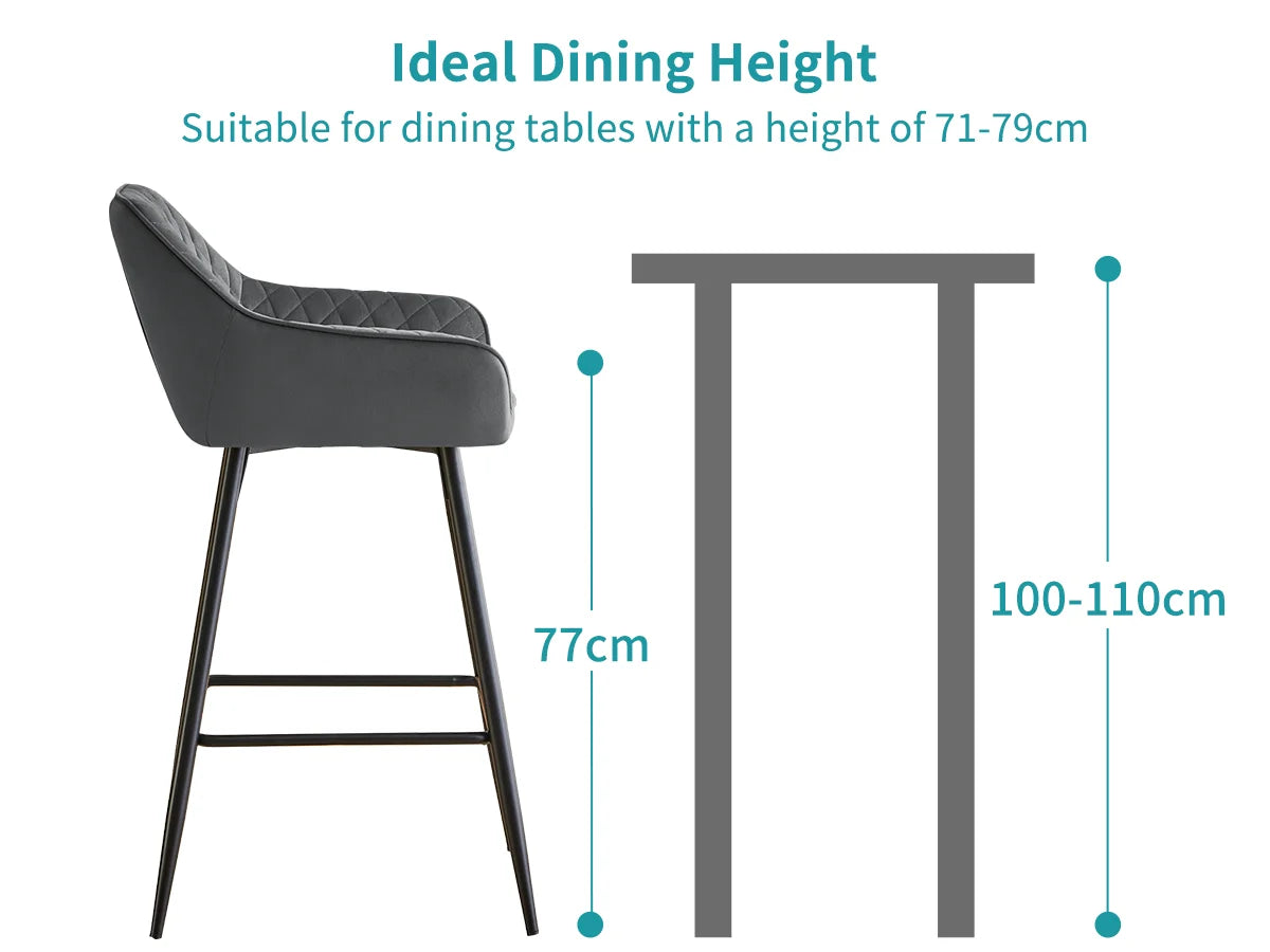 AINPECCA Bar stools Set of 2 Velvet/FauxSuede/Faux Leather Upholstered Seat with Backrest & Armrest Metal Legs Counter Breakfast