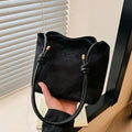 Suede Handbag Casual Rope Buckle Design Multicolor Shoulder Bag Adjustable Straps Tote Work Crossbody Bucket Bag