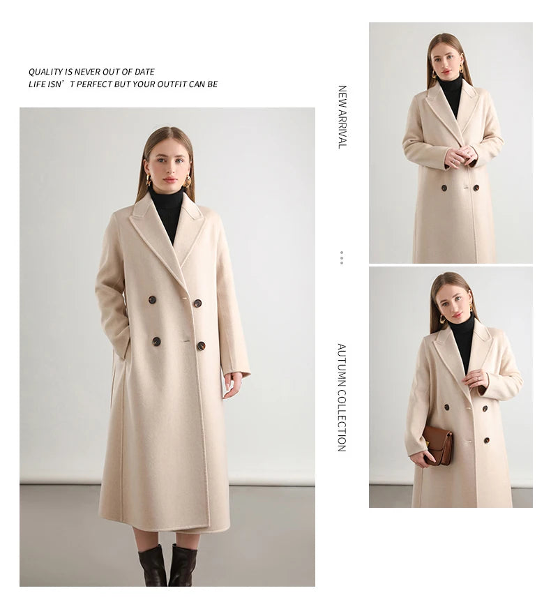 2025 Women's 100% Cashmere Thick Double sided Long Jacket Classic Multi functional Fashion Suitable for Business
