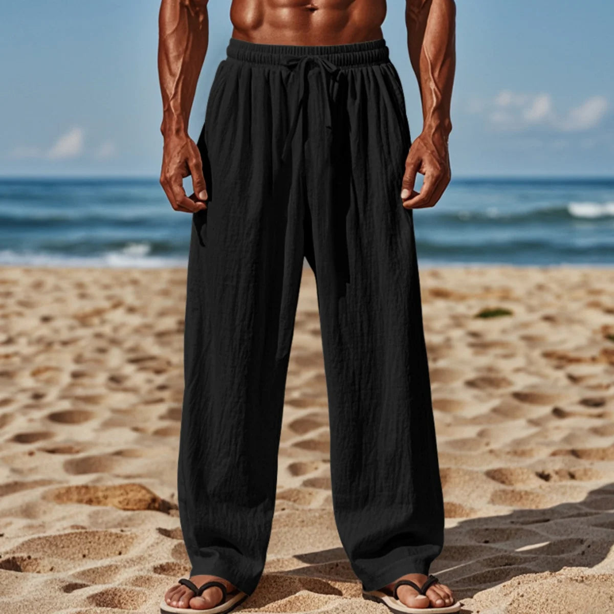 Men's New Cotton Hemp Casual Pants, Spring And Summer Solid Color Comfortable Loose Straight Pants Breathable outdoor Beach Pant