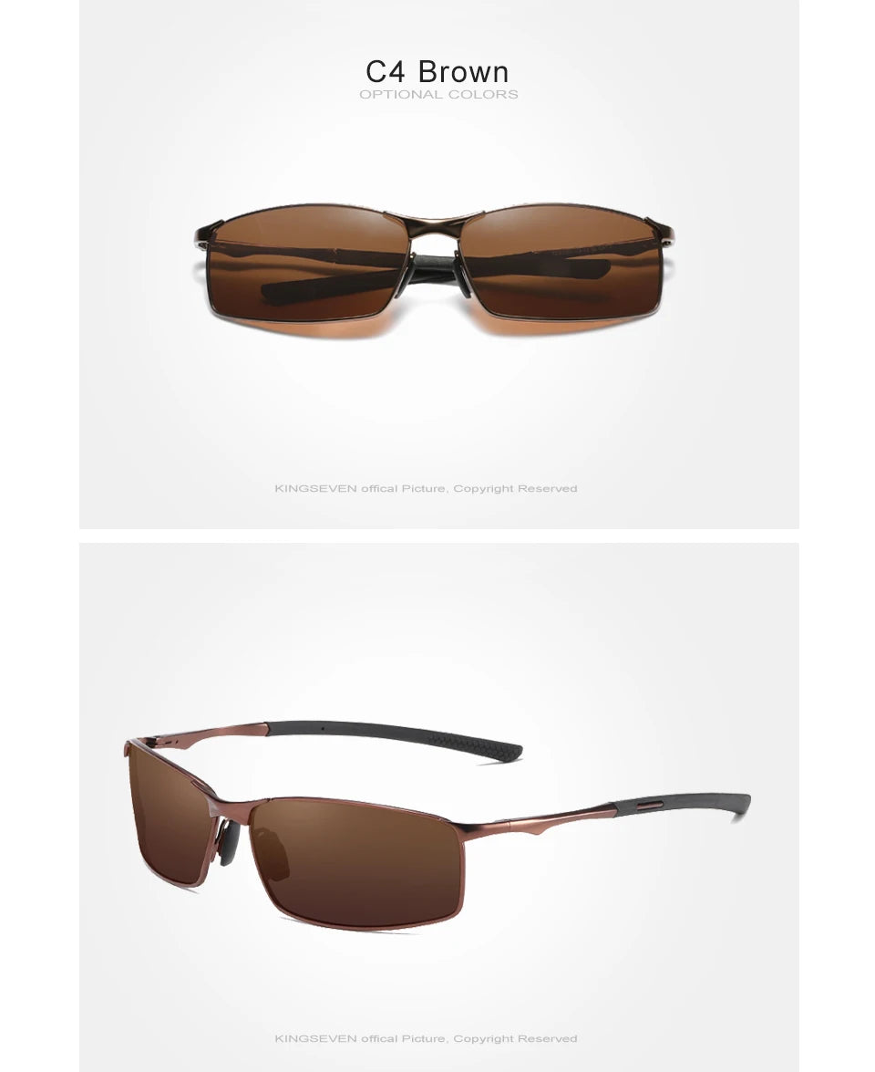 KINGSEVEN Fashion Rectangular Frame Sunglasses For Men UV400 Polarization Alloy Riding Glasses Parsnip Luxury Vintage Eyewear