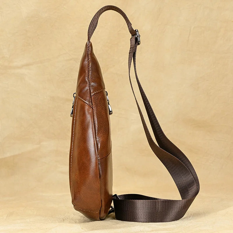 Mans 100% Genuine Leather Sling Bag Men Messenger Bags for Men Black Chest Bags for Phone Casual Sport Shoulder Bag