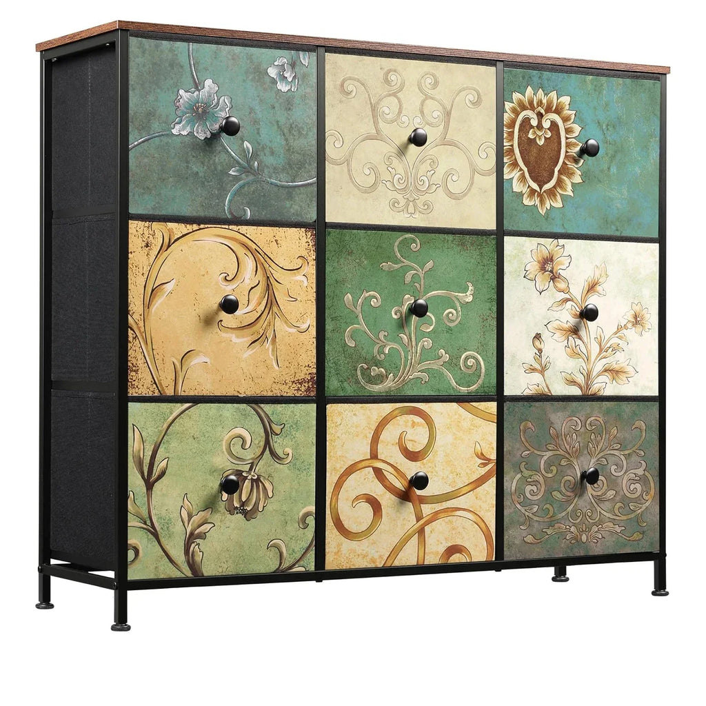 Rosahqnda Vintage Cabinet with fabric Drawers TV Stand Chest of Drawers for Living Room Dining Room Bedroom Iron Frame