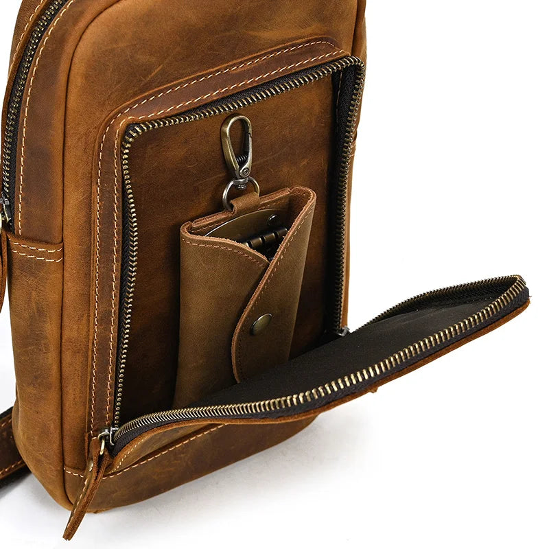 Mans 100% Genuine Leather Sling Bag Men Messenger Bags for Men Black Chest Bags for Phone Casual Sport Shoulder Bag