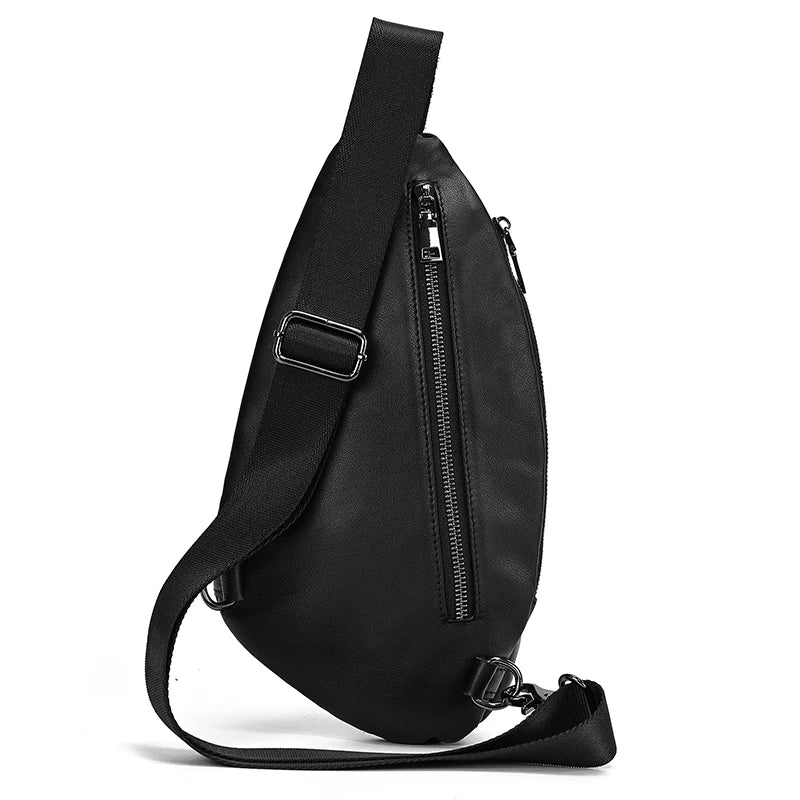 Mans 100% Genuine Leather Sling Bag Men Messenger Bags for Men Black Chest Bags for Phone Casual Sport Shoulder Bag