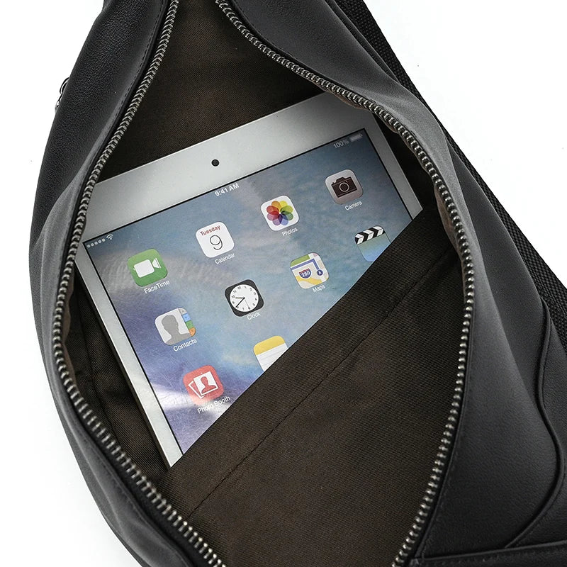 Mans 100% Genuine Leather Sling Bag Men Messenger Bags for Men Black Chest Bags for Phone Casual Sport Shoulder Bag