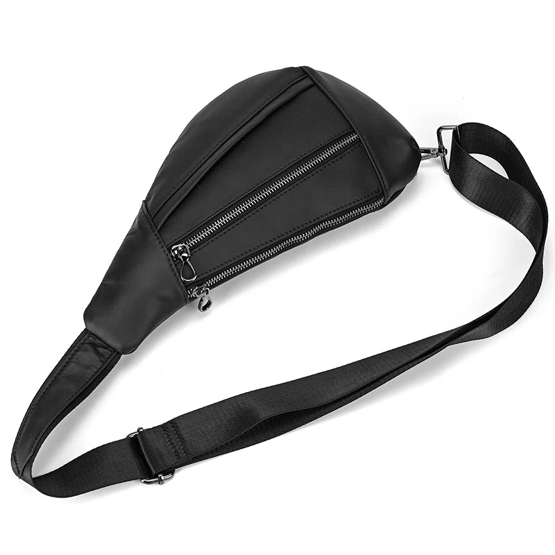 Mans 100% Genuine Leather Sling Bag Men Messenger Bags for Men Black Chest Bags for Phone Casual Sport Shoulder Bag