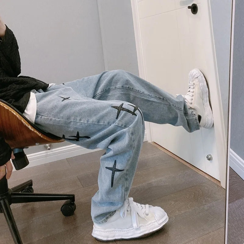 Wide Leg Cargo Pants 2022 Streetwear Baggy men Jeans Spring Autumn Men Korean Fashion Loose Straight Male Brand Clothing Black