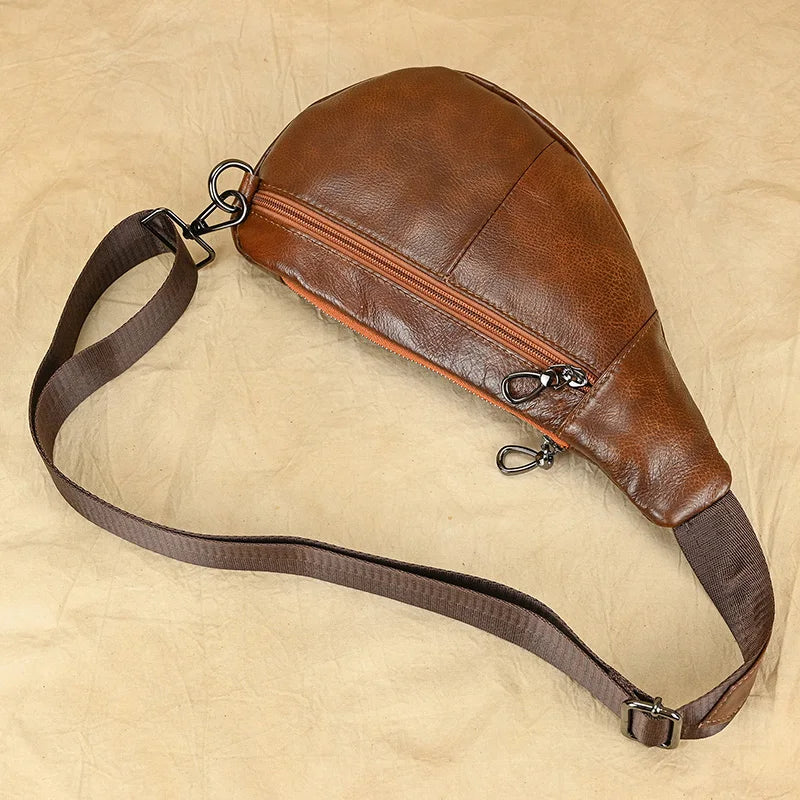 Mans 100% Genuine Leather Sling Bag Men Messenger Bags for Men Black Chest Bags for Phone Casual Sport Shoulder Bag