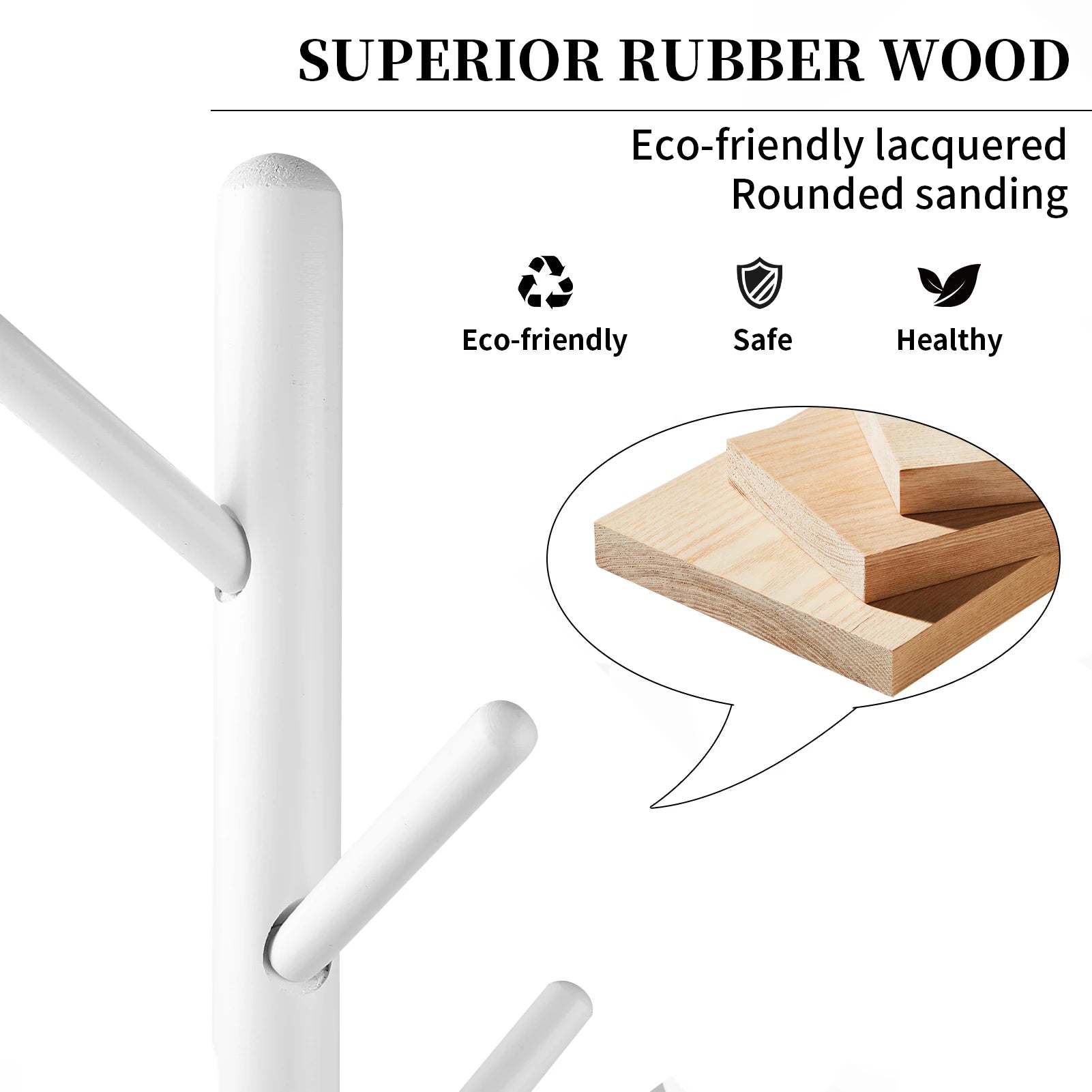 Solid Wood Coat Racks Stand Adjustable Height Clothes Hanger 8 Hook for Home Entryway Clothes Hat Scarves Handbags Rack