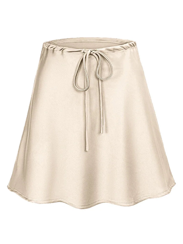 Satin Mini Skirts Women Summer Beige Silk Short Skirt For Woman Drawstring High Waist Black Satin Skirt A Line Women Short 2026