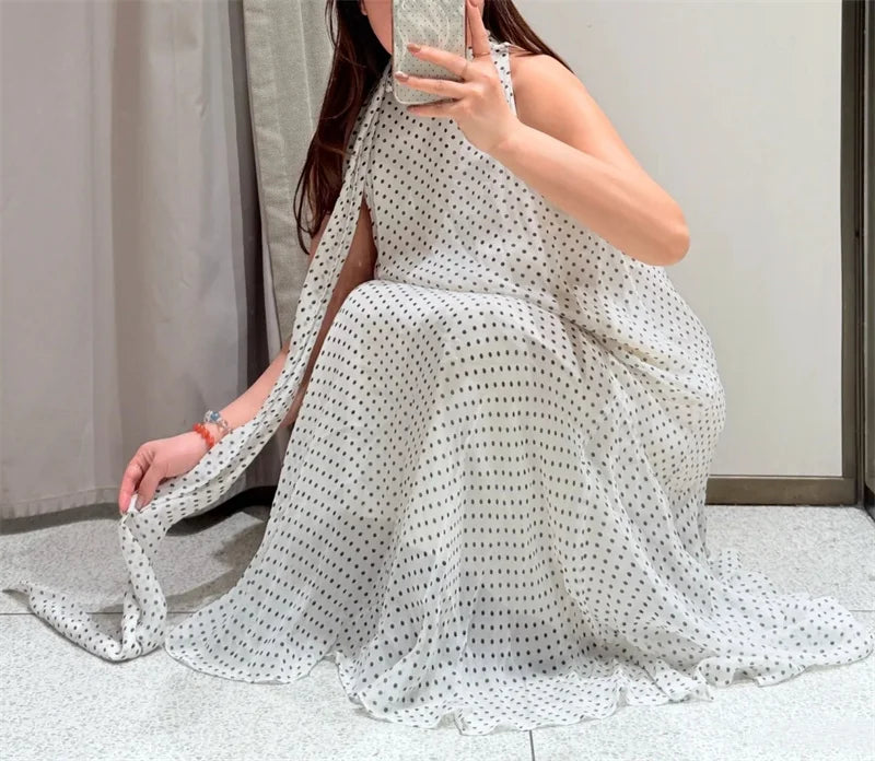 Women's Dresses New Spring 2025 Polka dot dress Sexy shoulders Irregular personality expanded maxi skirt Flowing  5289042