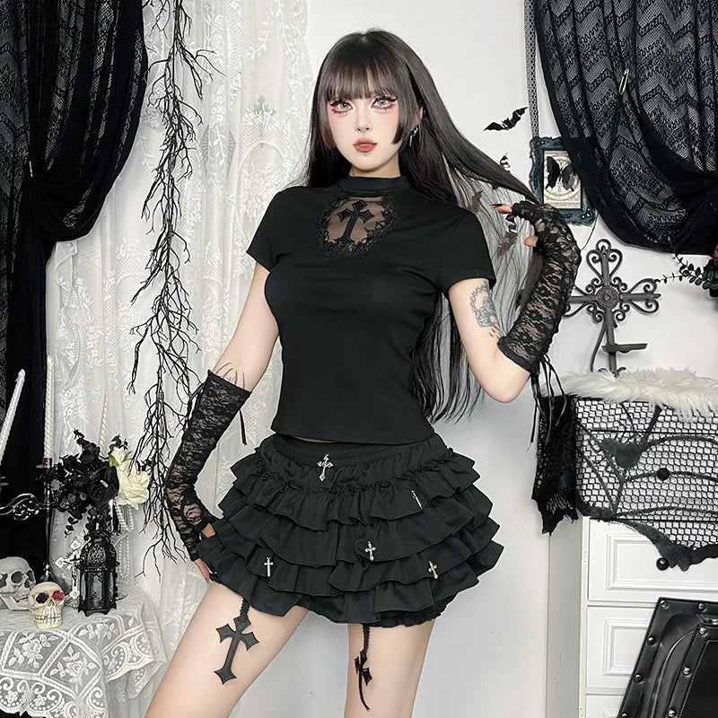 AltGoth Mall Goth Cake Shorts Women Hotsweet Y2k E-girl Harajuku Cross Pendant Culottes Aesthetic Fairycore Cute Kawaii Shorts